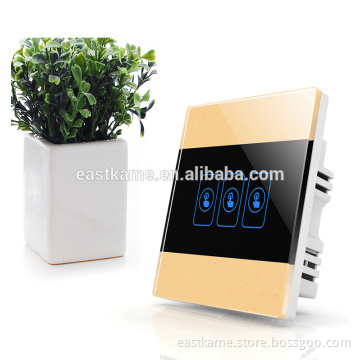 Gold Modern 3 Gang Crystal Glass Panel Touch Universal Smart Home Switch